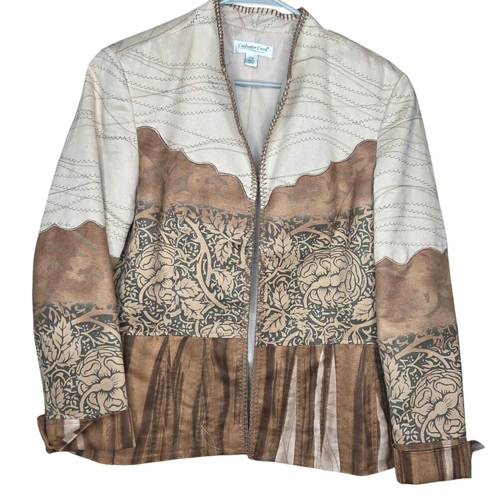 Coldwater Creek patchwork embroidered leather suede jacket women's size 16P